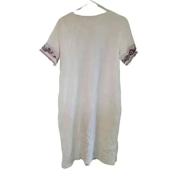 Orange Creek Women's White Rayon/Linen w Colorful Floral Embroidered Tunic Dress - Picture 9 of 13